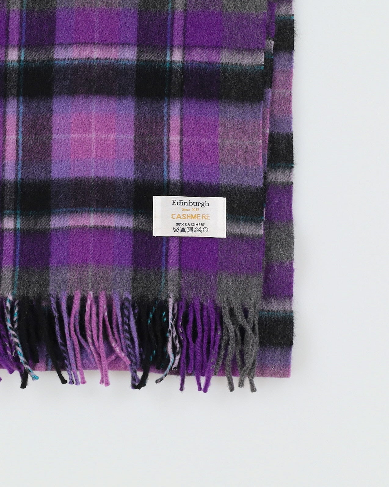 Edinburgh Purple Plaid Cashmere Scarf - One Size