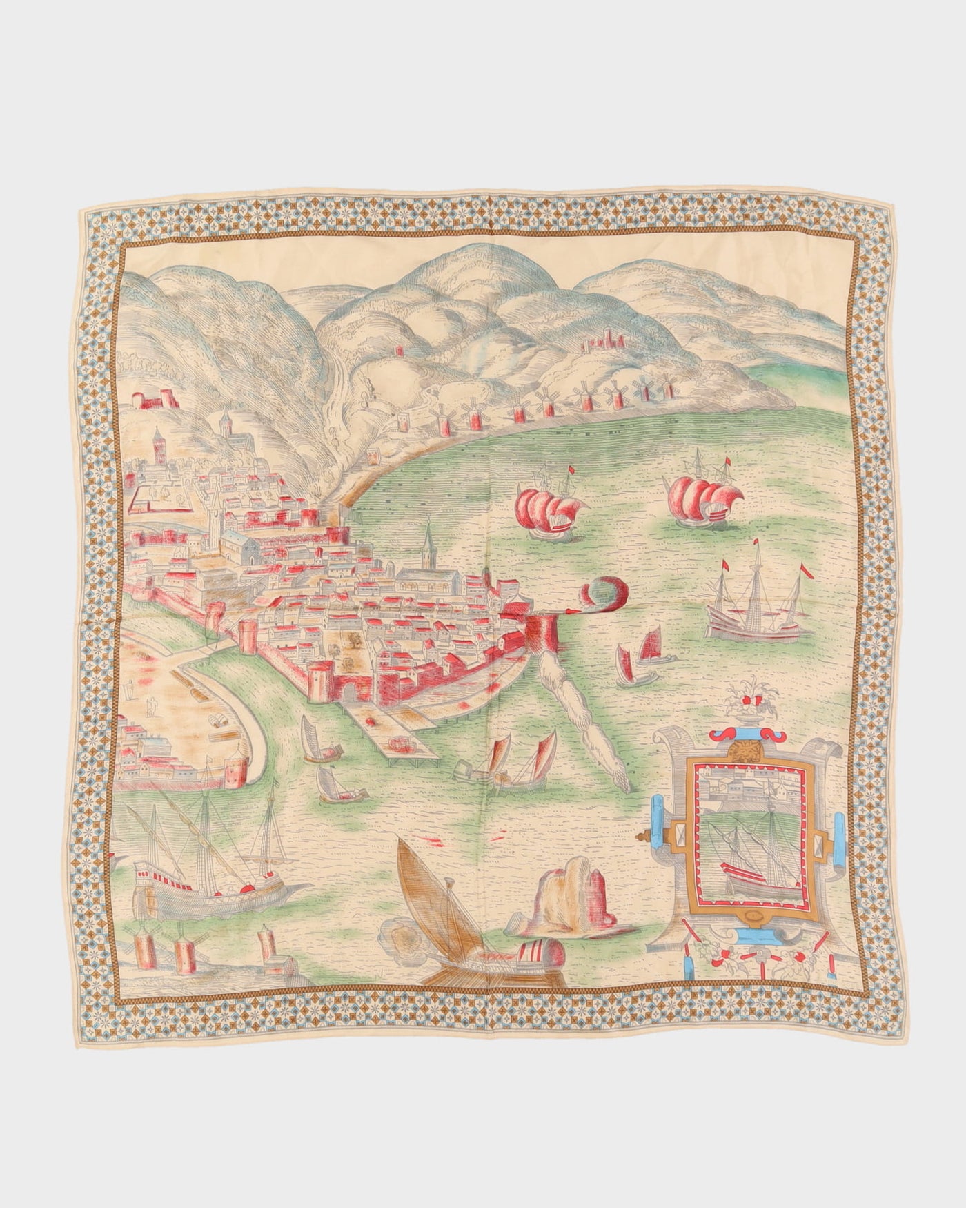 Elaine Gold Patterned Silk Scarf - One Size