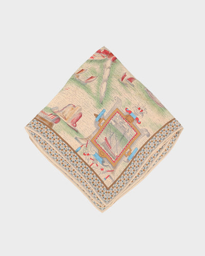 Elaine Gold Patterned Silk Scarf - One Size