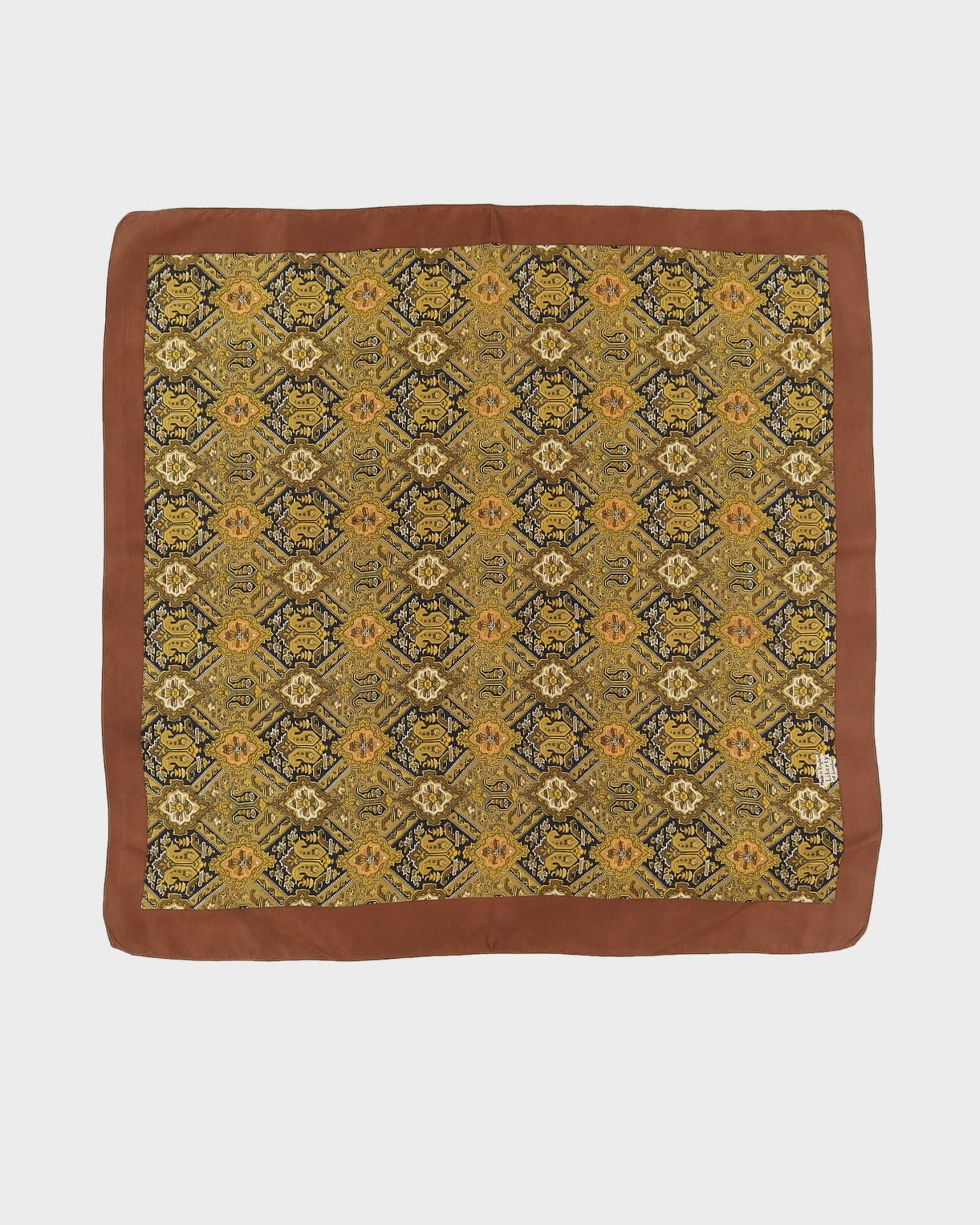 1970s Liberty Of London Brown Patterned Silk Twill Scarf - One Size