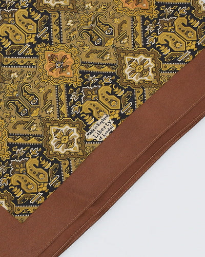 1970s Liberty Of London Brown Patterned Silk Twill Scarf - One Size