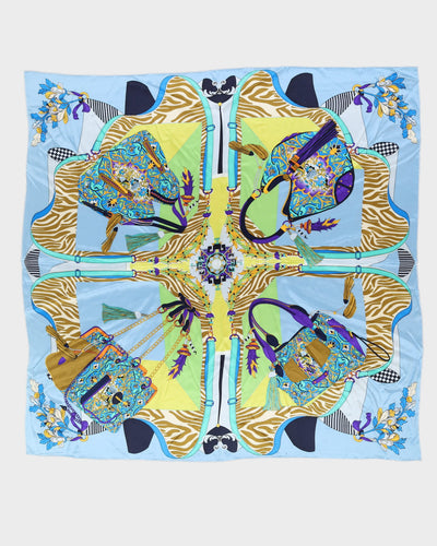 Blue Patterned Silk Scarf - One Size