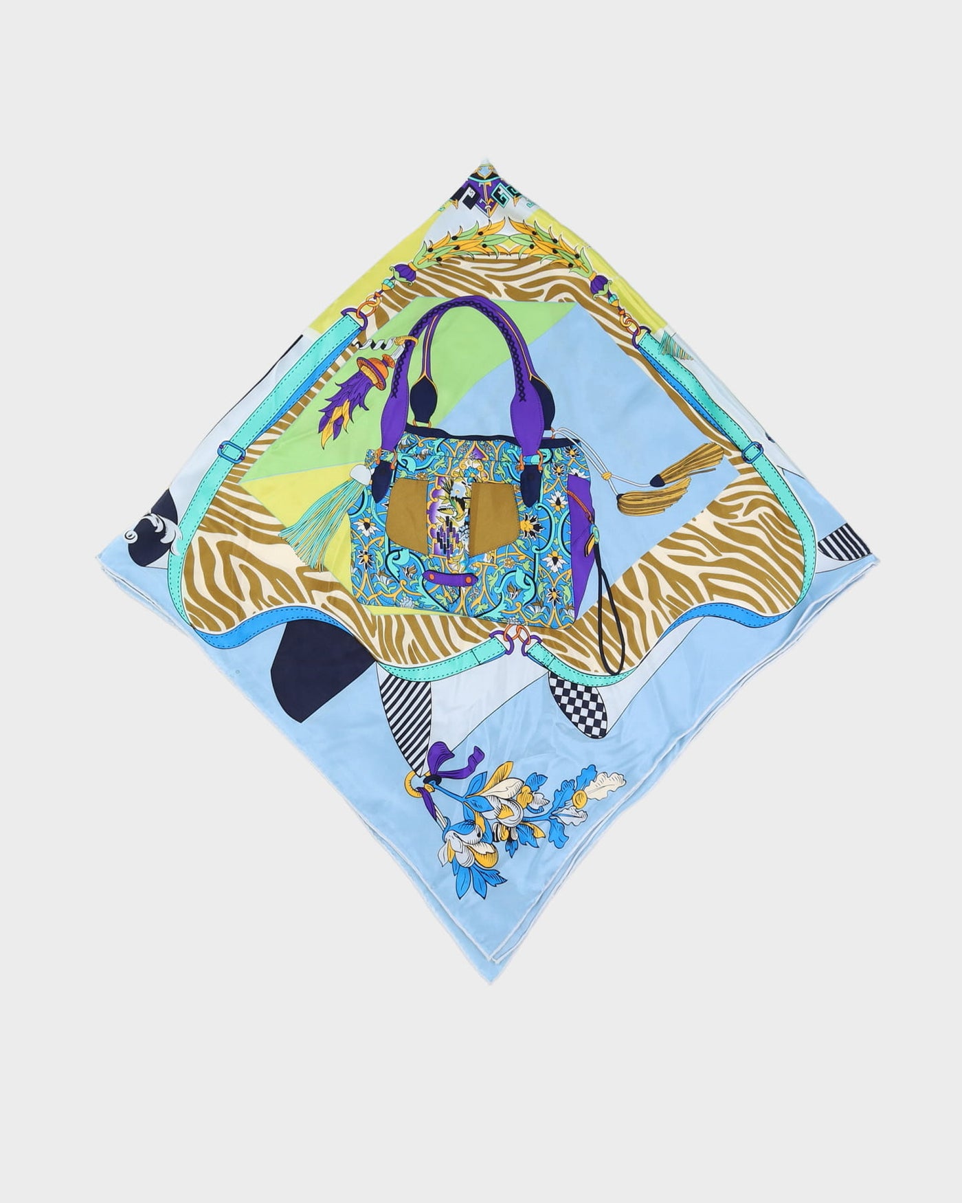Blue Patterned Silk Scarf - One Size