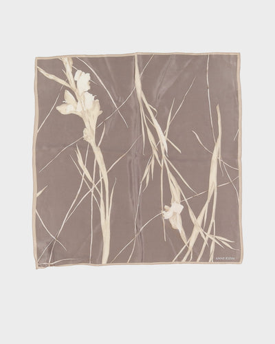 Vintage Anne Klein Grey Patterned Silk Scarf - One Size