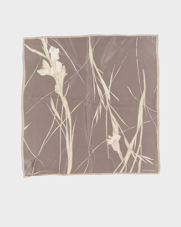 Vintage Anne Klein Grey Patterned Silk Scarf - One Size