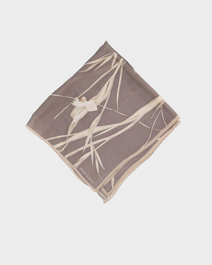 Vintage Anne Klein Grey Patterned Silk Scarf - One Size