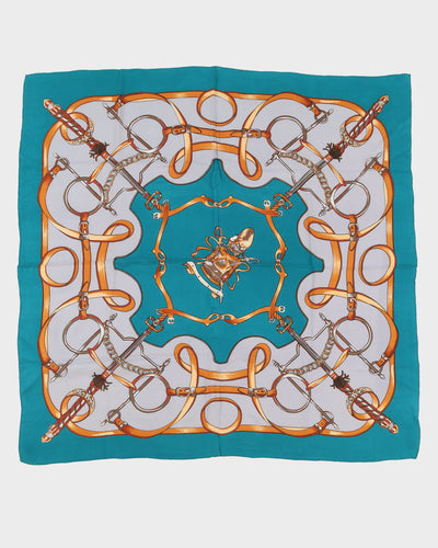 Green Equestrian Patterned Silk Scarf - One Size