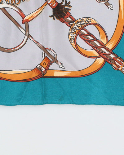 Green Equestrian Patterned Silk Scarf - One Size