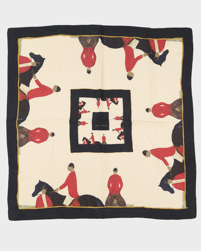 Black Equestrian Patterned Silk Scarf - One Size