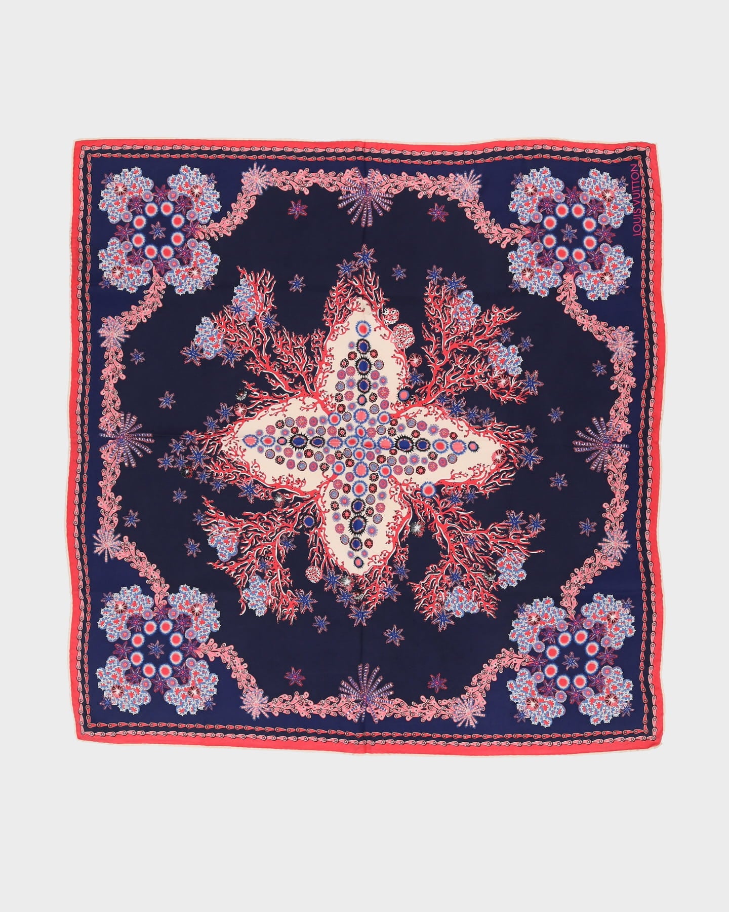 Louis Vuitton Blue With Pink Pattern Silk Scarf - One Size