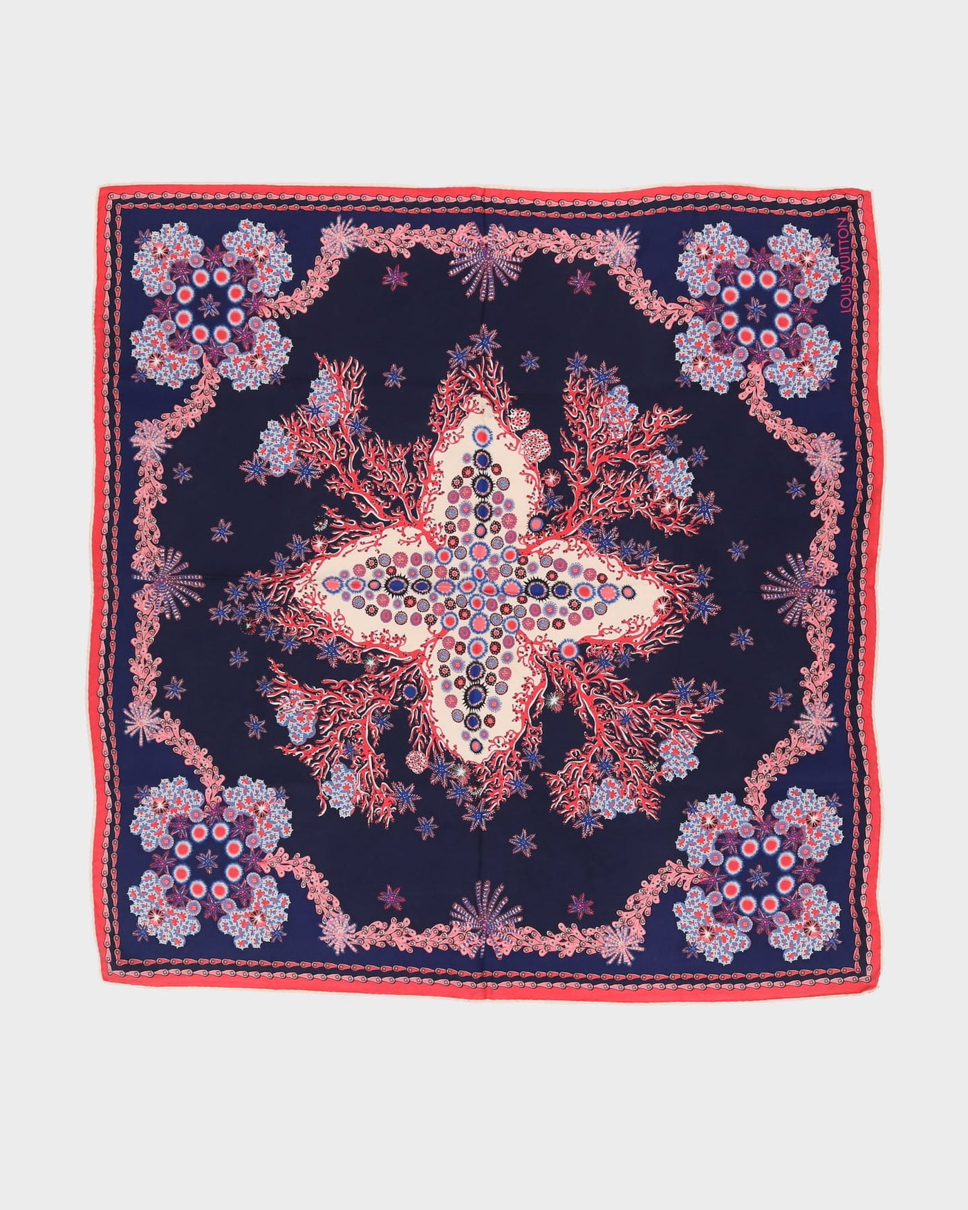 Louis Vuitton Blue With Pink Pattern Silk Scarf - One Size
