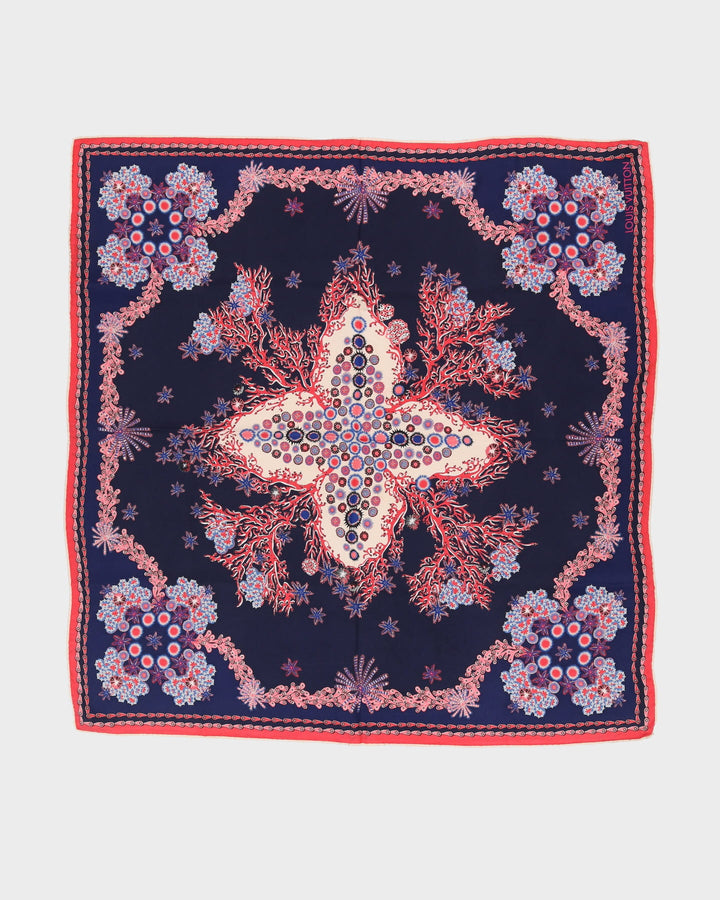 Louis Vuitton Blue With Pink Pattern Silk Scarf - One Size