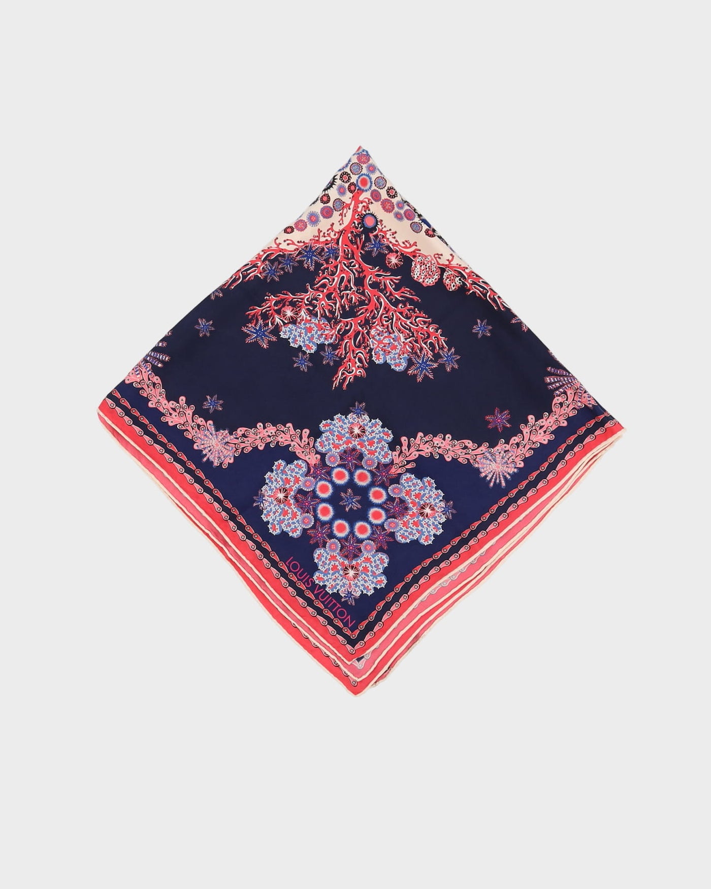 Louis Vuitton Blue With Pink Pattern Silk Scarf - One Size