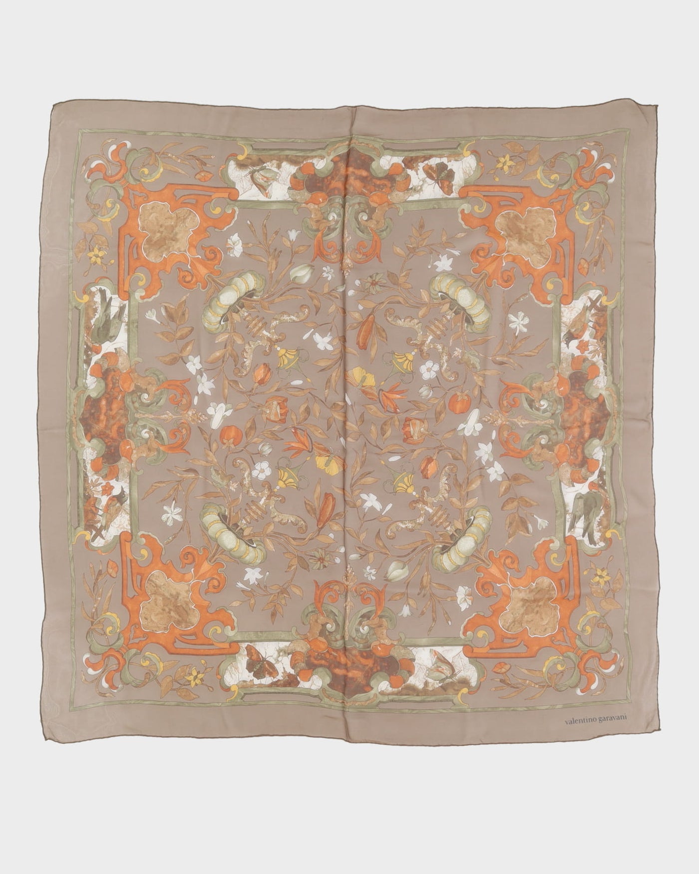 Brown Patterned Chiffon Scarf - One Size