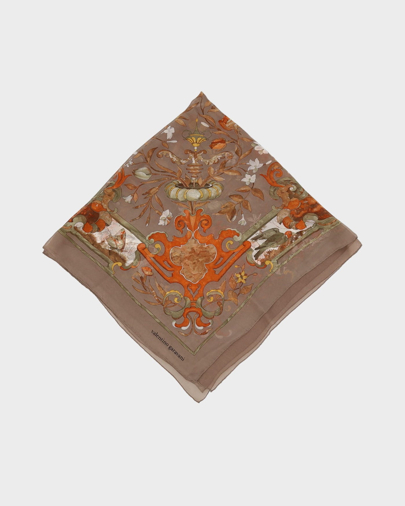 Brown Patterned Chiffon Scarf - One Size