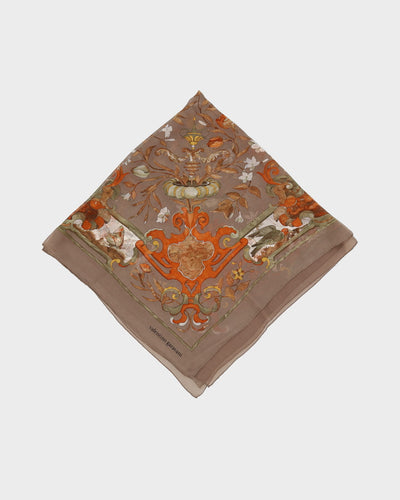 Brown Patterned Chiffon Scarf - One Size