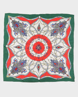 Green And Red Patterned Silk Scarf - One Size