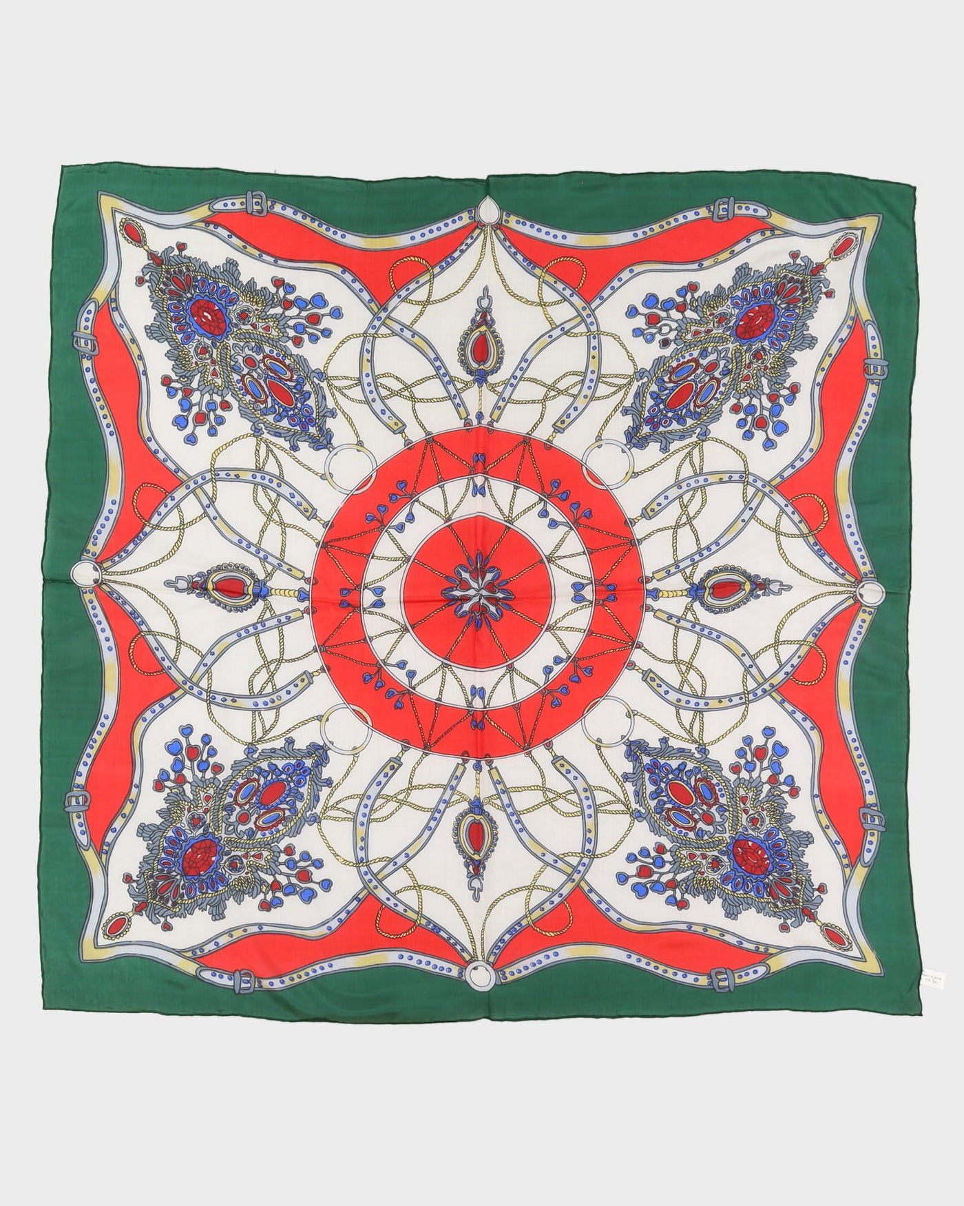 Green And Red Patterned Silk Scarf - One Size