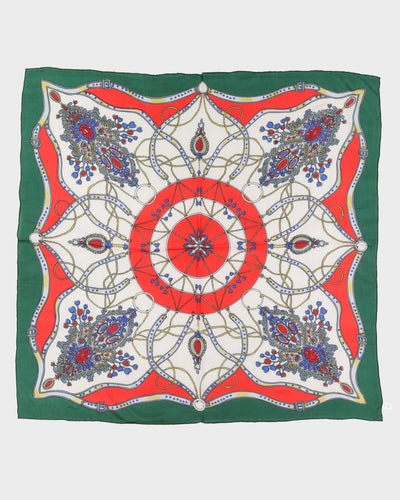 Green And Red Patterned Silk Scarf - One Size