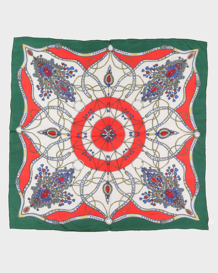 Green And Red Patterned Silk Scarf - One Size