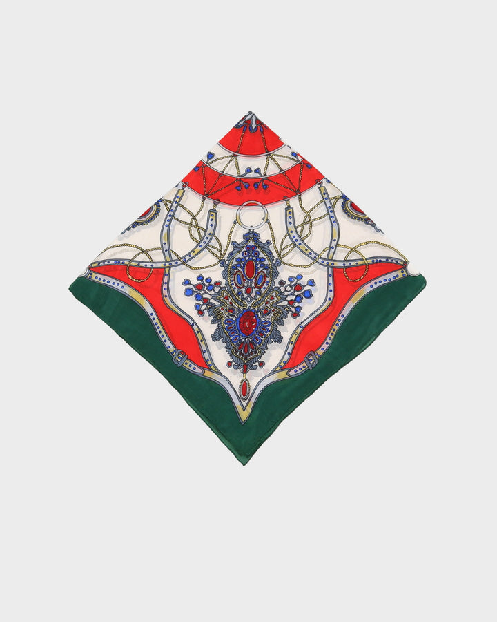 Green And Red Patterned Silk Scarf - One Size