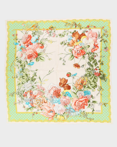 Vakko Green Floral Patterned Silk Scarf - One Size