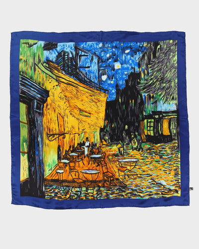 Blue Evening Scenery Patterned Silk Scarf - One Size