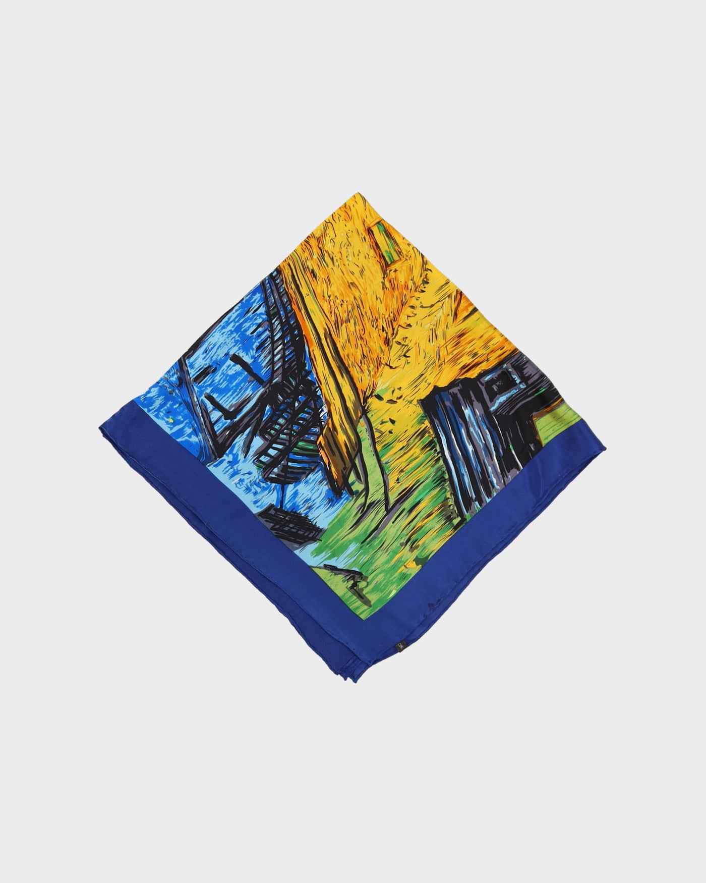 Blue Evening Scenery Patterned Silk Scarf - One Size