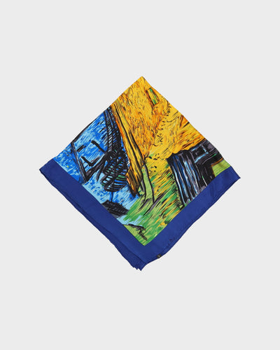 Blue Evening Scenery Patterned Silk Scarf - One Size