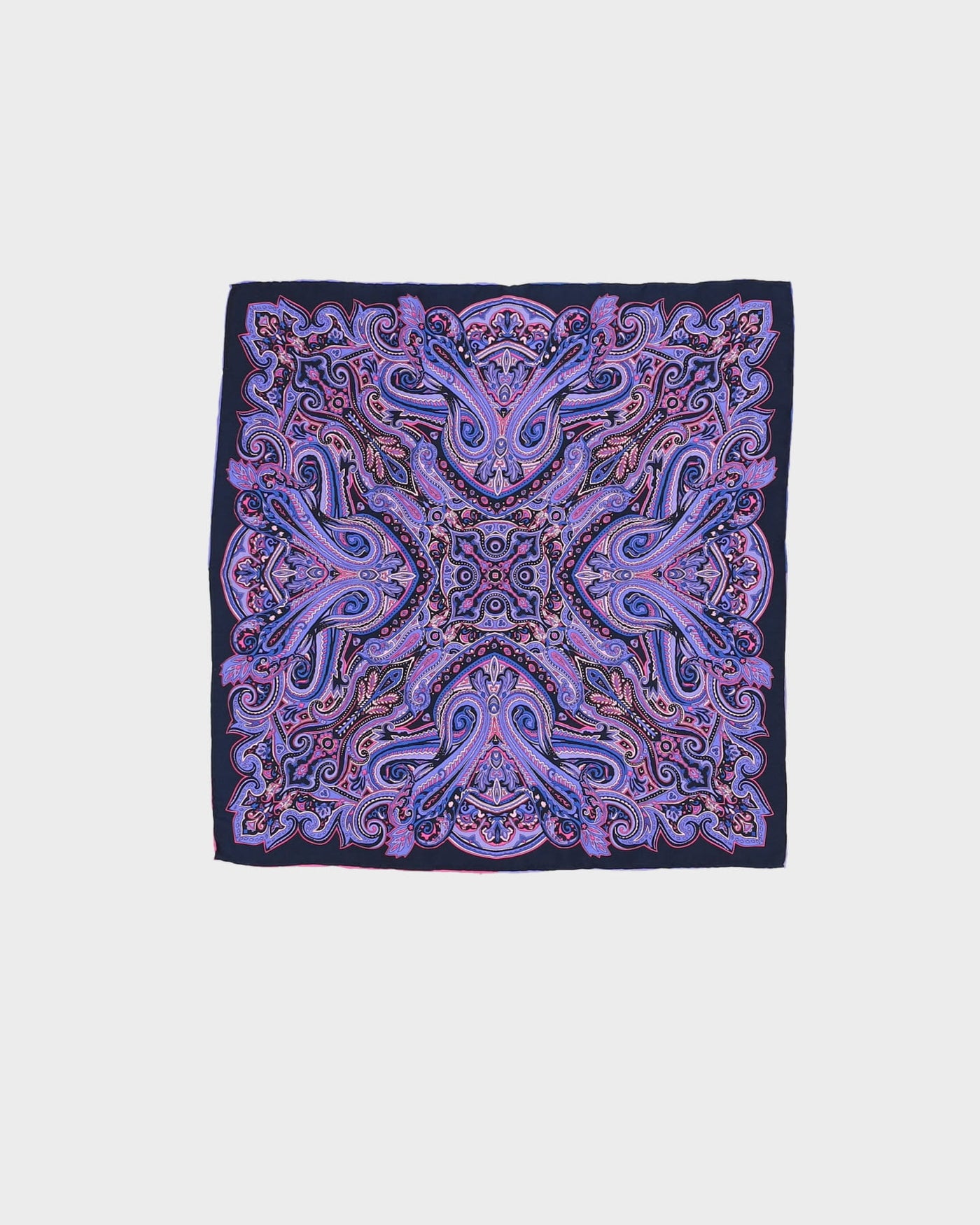 Blue Paisley Patterned Silk Square Scarf - One Size