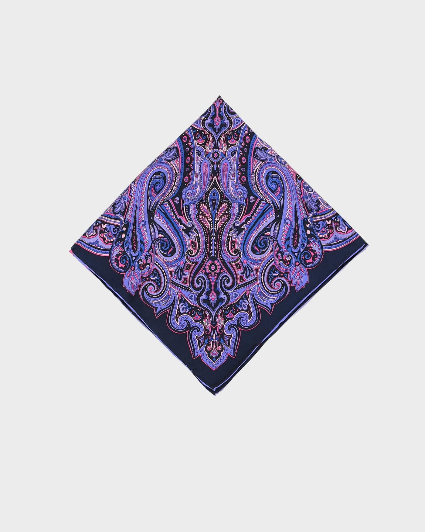 Blue Paisley Patterned Silk Square Scarf - One Size