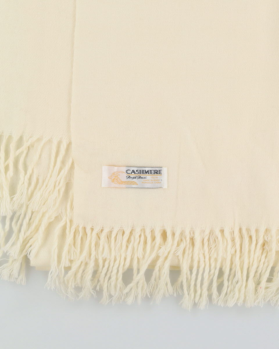 Cream Fringed Cashmere Scarf