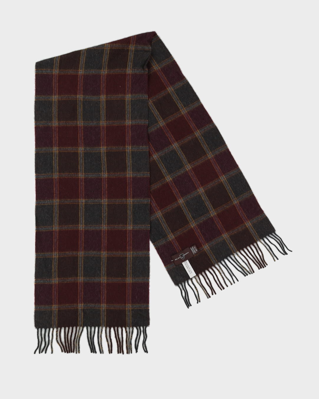 Burgundy Checked Fringed Cashmere Scarf