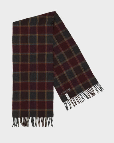 Burgundy Checked Fringed Cashmere Scarf