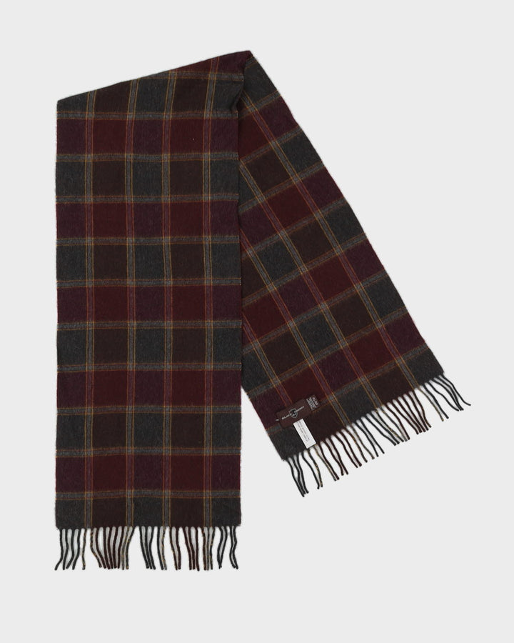 Burgundy Checked Fringed Cashmere Scarf