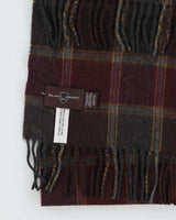 Burgundy Checked Fringed Cashmere Scarf
