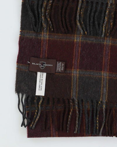 Burgundy Checked Fringed Cashmere Scarf