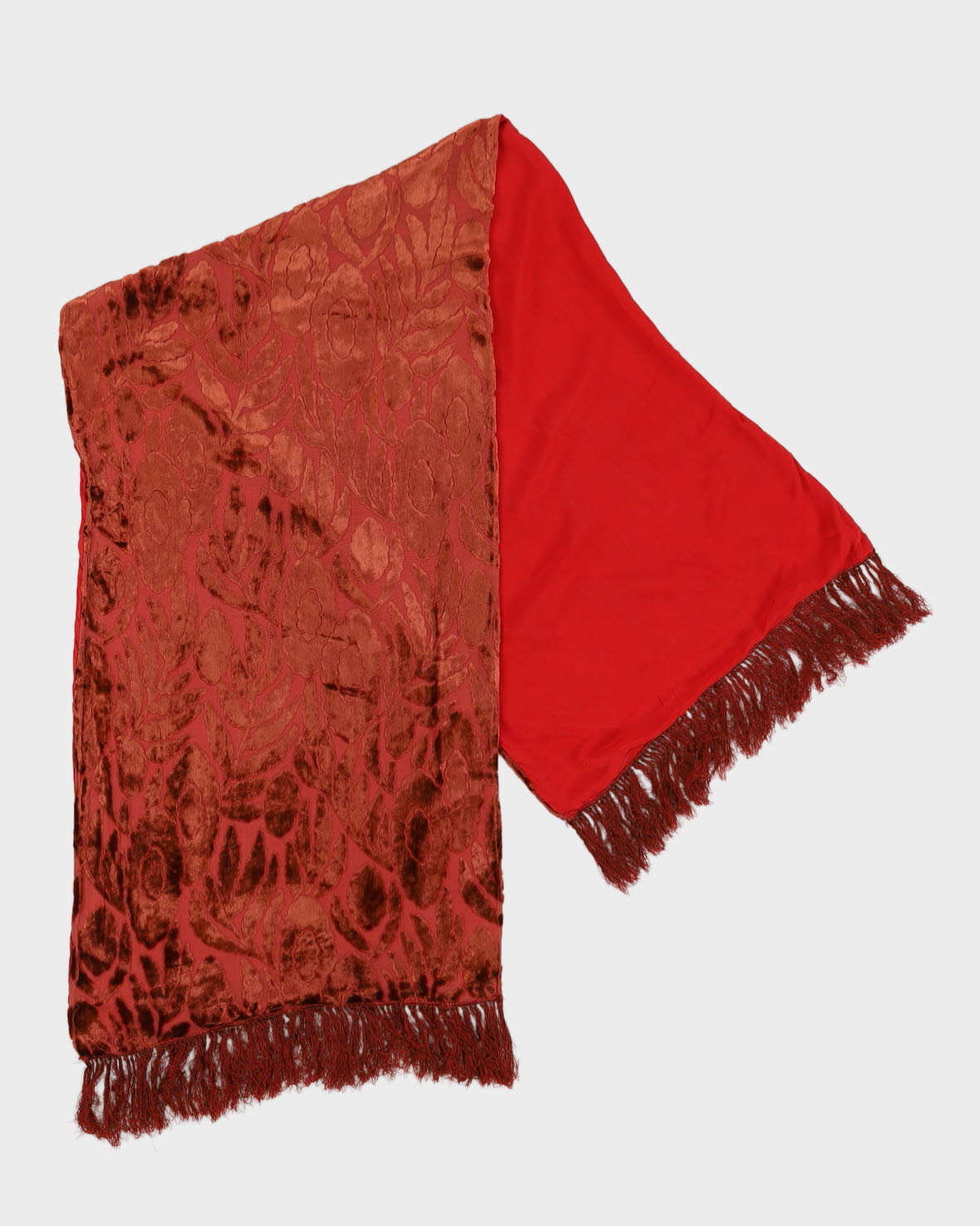 Red Fringed Velvet Devore Scarf