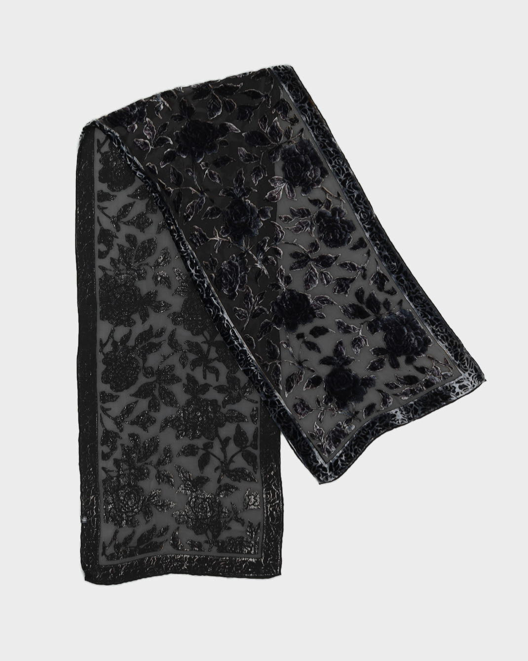 Black And Grey Floral Velvet Devore Scarf