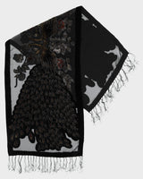 Black With Peacock Pattern Velvet Devore Scarf