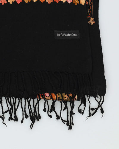 Black Pashmina With Floral Embroidery Shawl