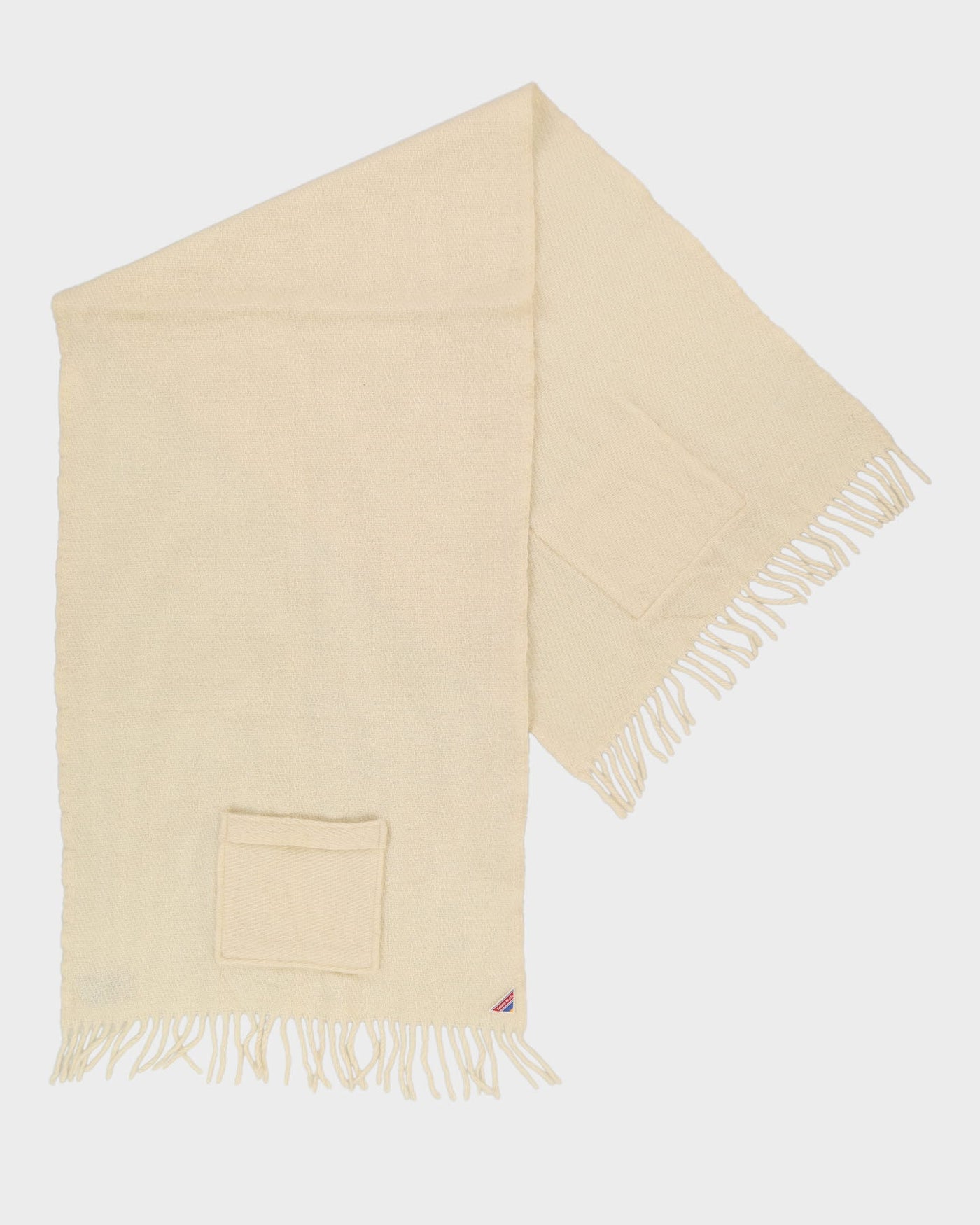 Cream Wool With Pockets Fringed Scarf