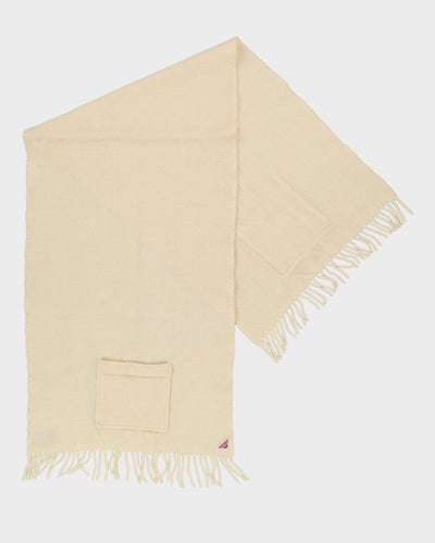 Cream Wool With Pockets Fringed Scarf
