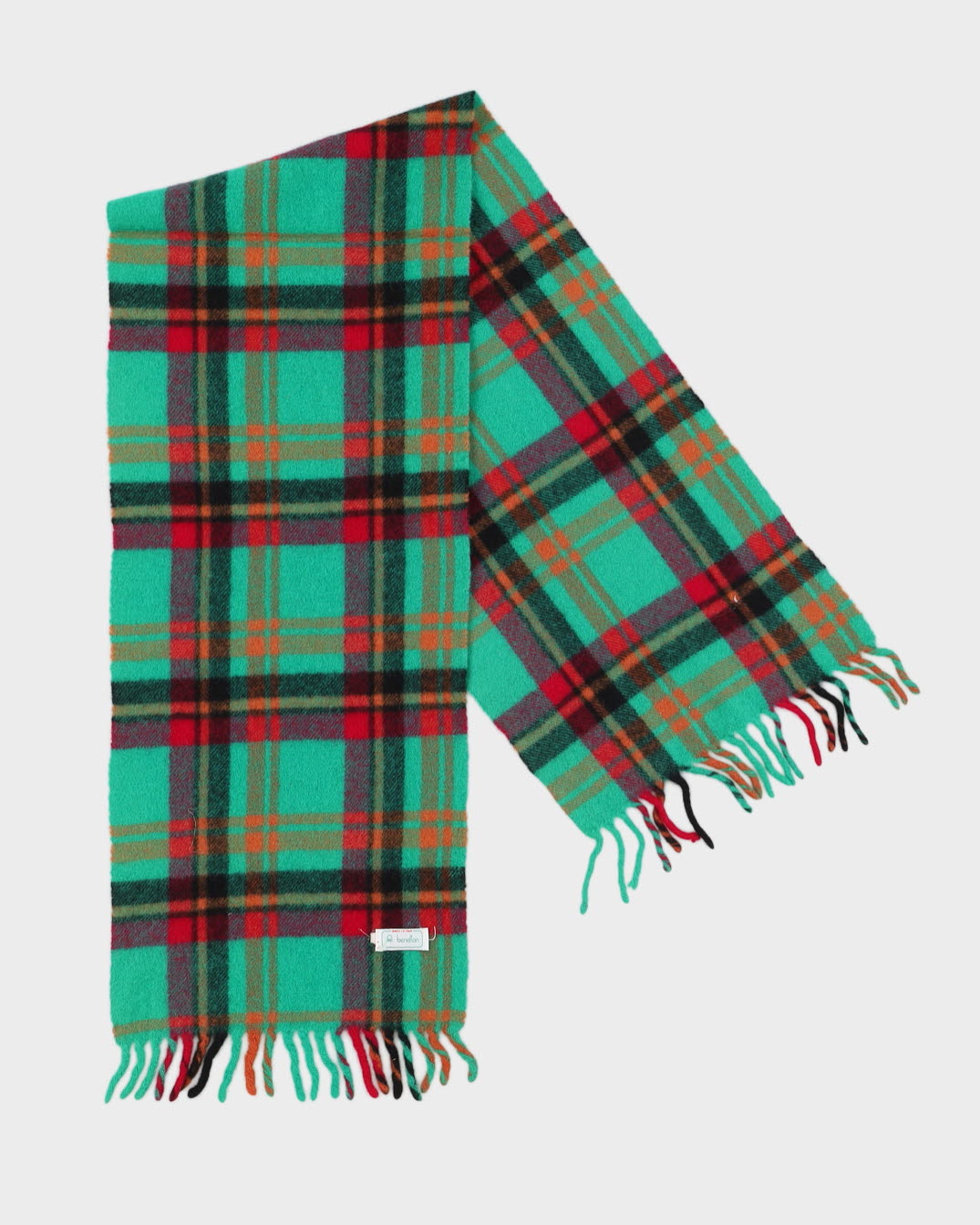 Benetton Green Checked Fringed Scarf