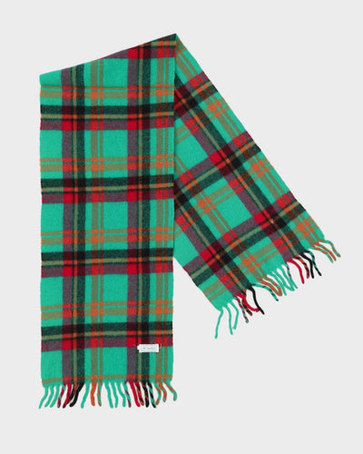 Benetton Green Checked Fringed Scarf