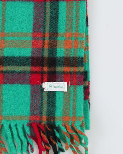 Benetton Green Checked Fringed Scarf