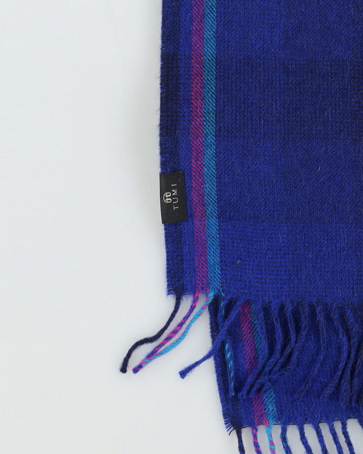 Blue Alpaca Fringed Scarf