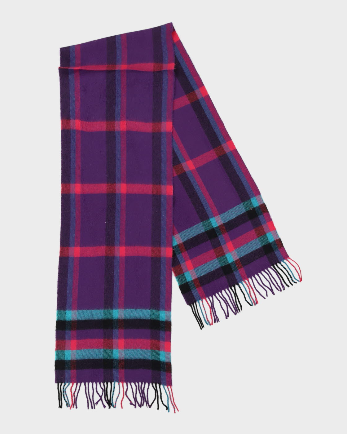 Purple Checked Fringed Scarf
