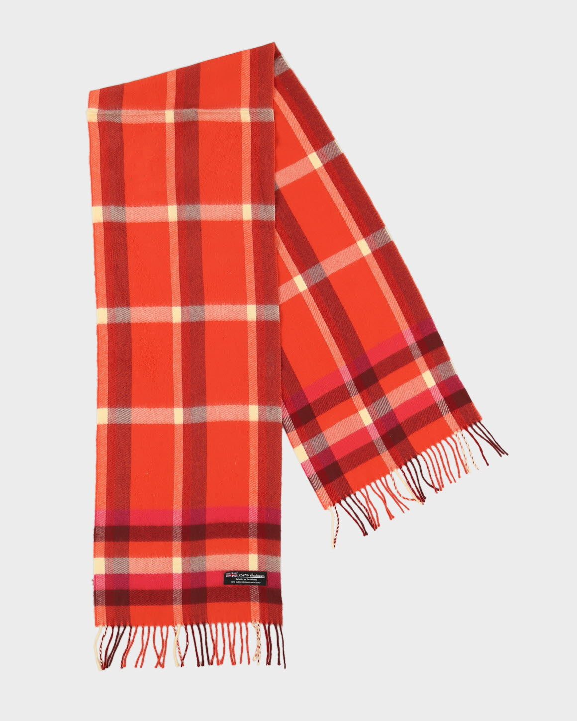 Orange Checked Cashmere Fringed Scarf