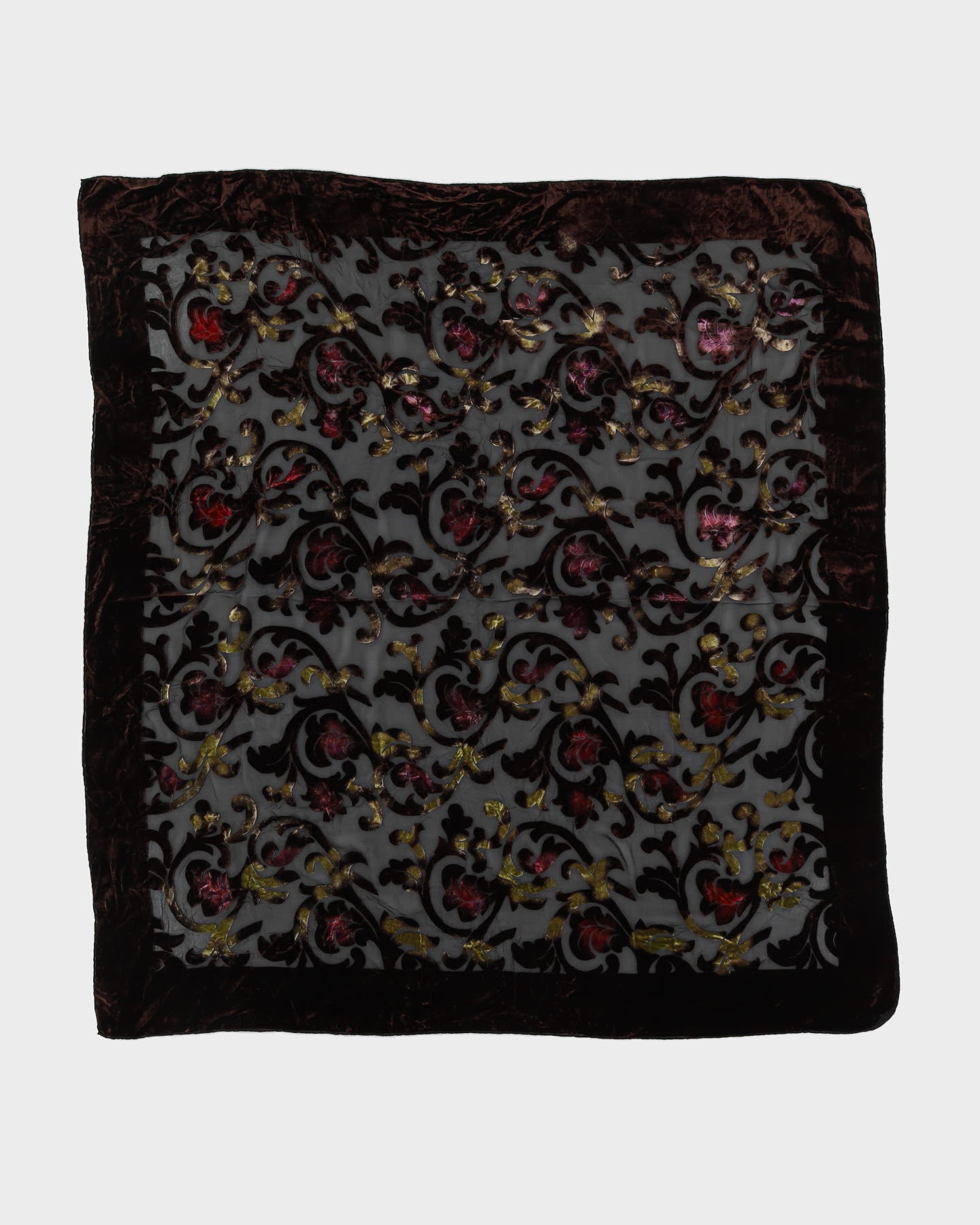 Brown Floral Velvet Devore Scarf